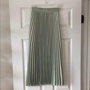H&M Pleated Midi Skirt in Sage Green